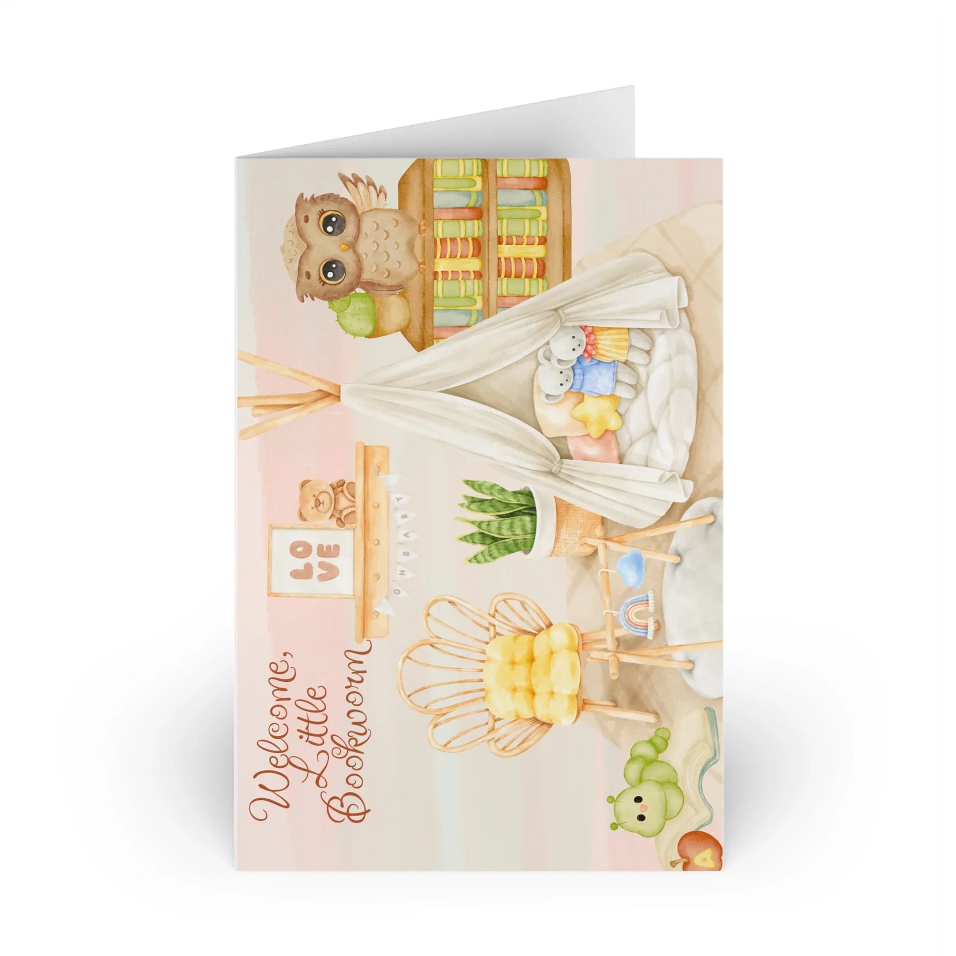The Dreamer's Bookshop Cute "Bookworm" Baby Card - The Dreamer's Bookshop.
