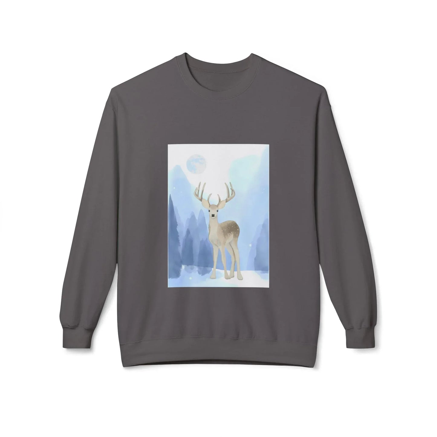 Winter Deer Fleece Crewneck Sweatshirt - Unisex Midweight - The Dreamer's Bookshop.