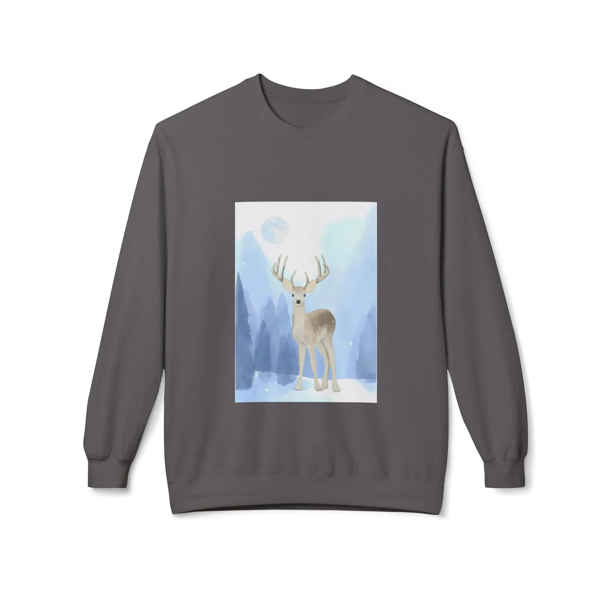 Winter Deer Fleece Crewneck Sweatshirt - Unisex Midweight - The Dreamer's Bookshop.