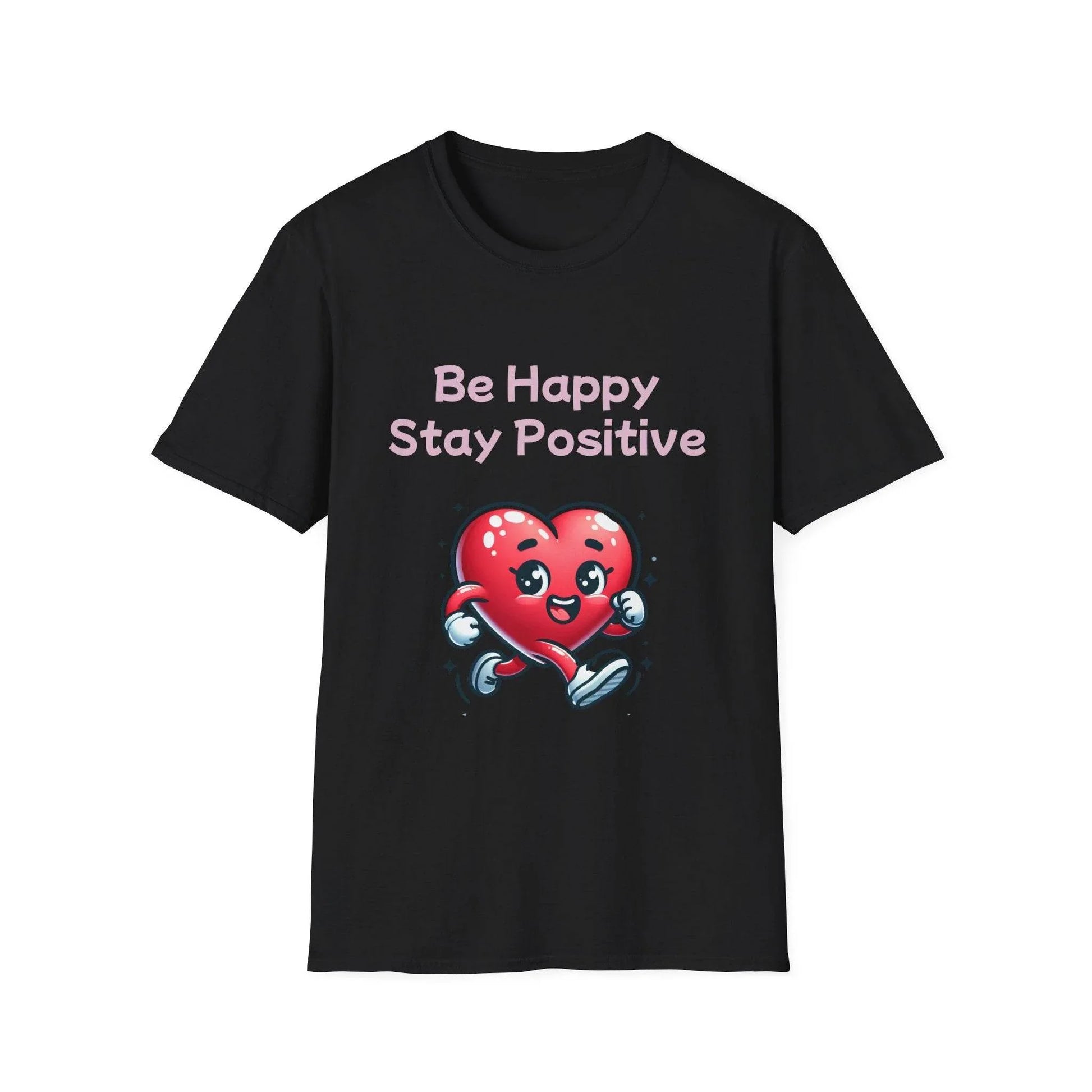 Be Happy Stay Positive Unisex Softstyle T-Shirt - Cheerful Heart Design - The Dreamer's Bookshop.