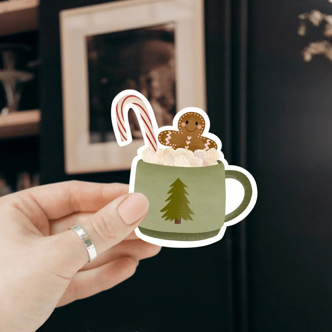 Tilda&Theo - Vinylsticker met warme chocolademelk voor Kerstmis - kerstmok - The Dreamer's Bookshop.
