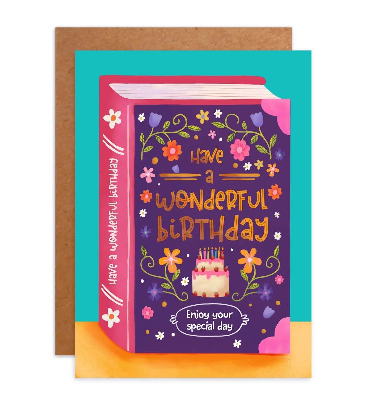 Aniet Illustration - Kaart verjaardag felicitatie wonderful birthday boek bloemen - The Dreamer's Bookshop.