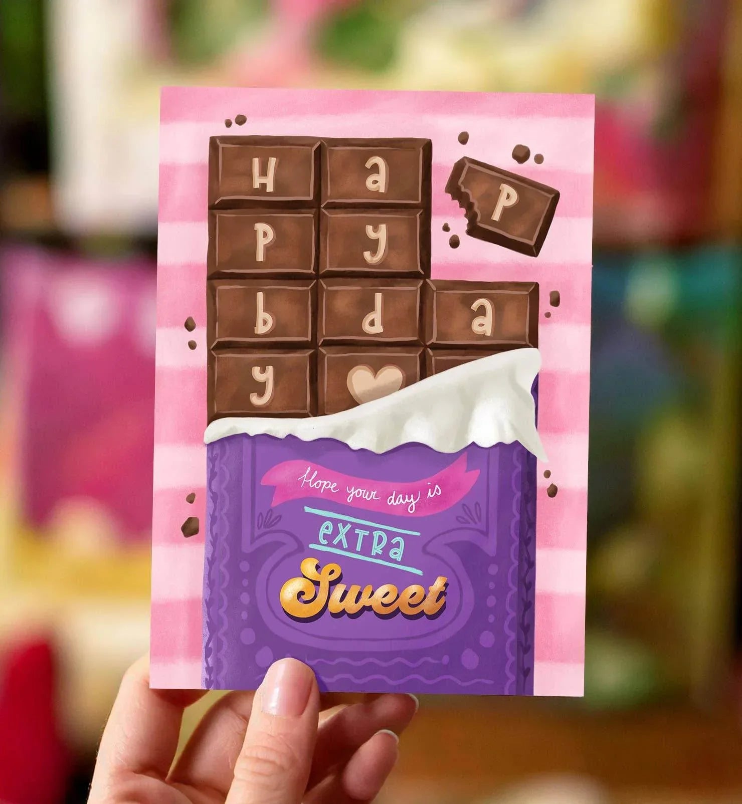 Aniet Illustration - Kaart verjaardag felicitatie chocolade reep sweet birthday - The Dreamer's Bookshop.