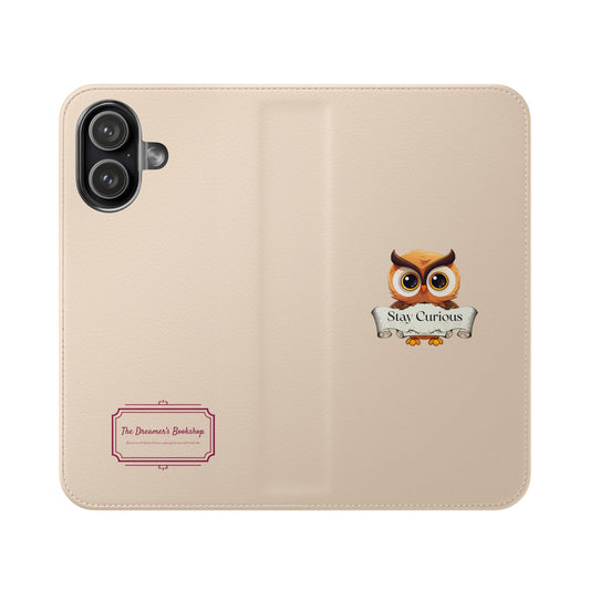 Stay Curious Owl Flip Phone Case – Wallet Folio with Card Slots