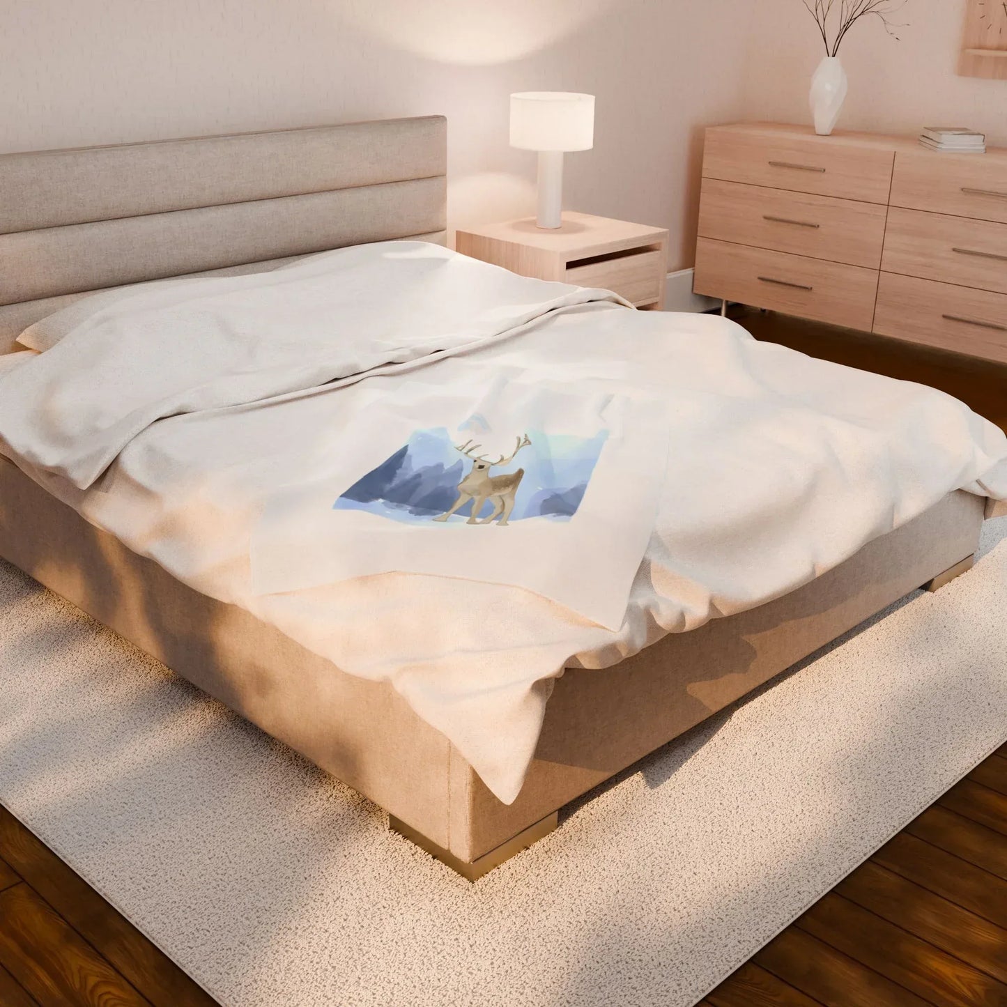 Cozy Velveteen Plush Blanket - "Winter Deer"- Perfect for Book Lovers and Cozy Nights - The Dreamer's Bookshop.