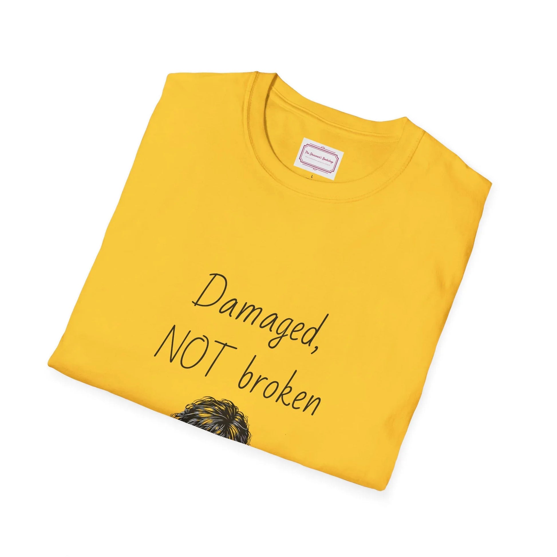 Inspirational Unisex Softstyle T-Shirt - "Damaged, NOT broken" - The Dreamer's Bookshop.