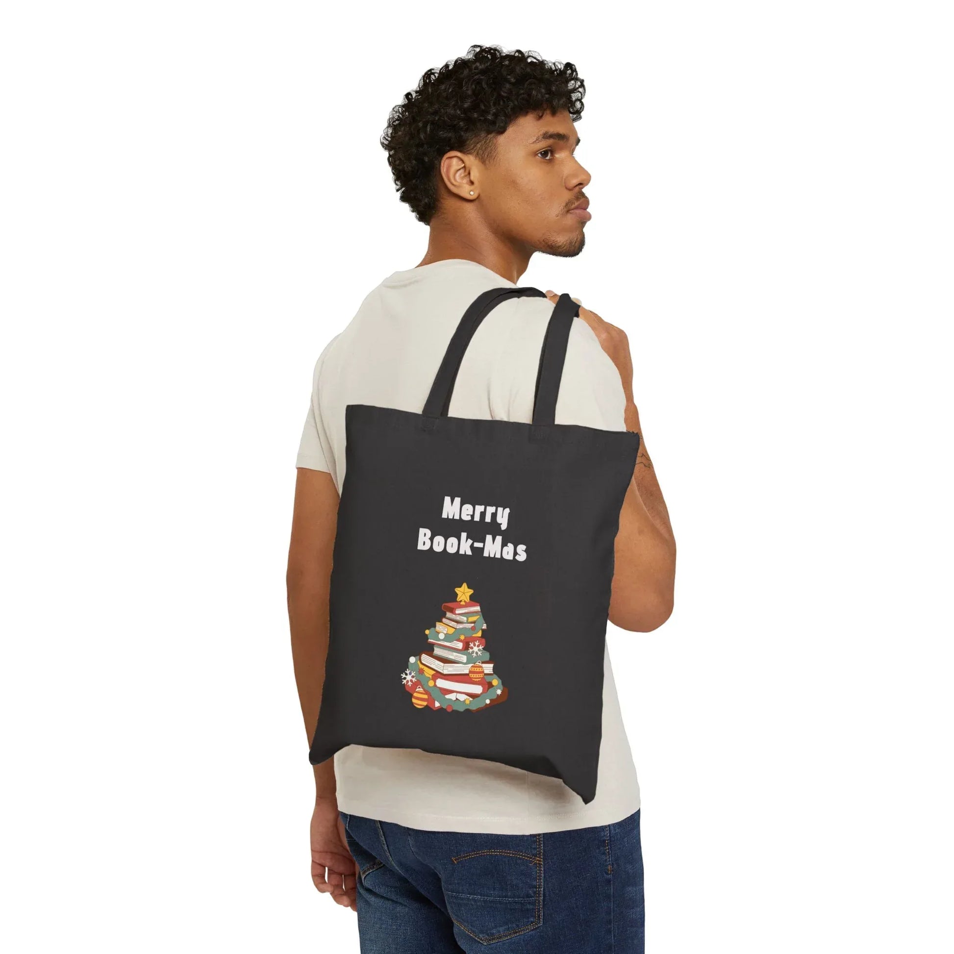 Merry Book-Mas Cotton Canvas Tote Bag - Perfect for Writers & Dreamers - The Dreamer's Bookshop.