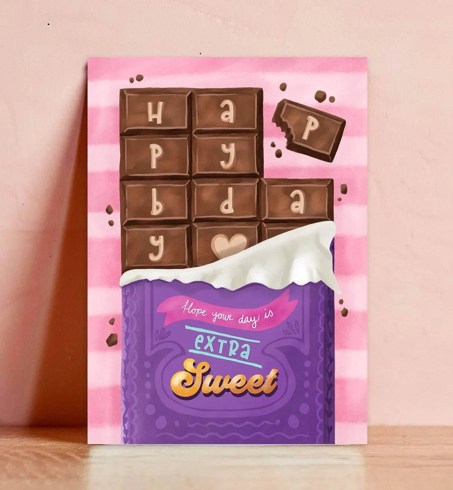 Aniet Illustration - Kaart verjaardag felicitatie chocolade reep sweet birthday - The Dreamer's Bookshop.