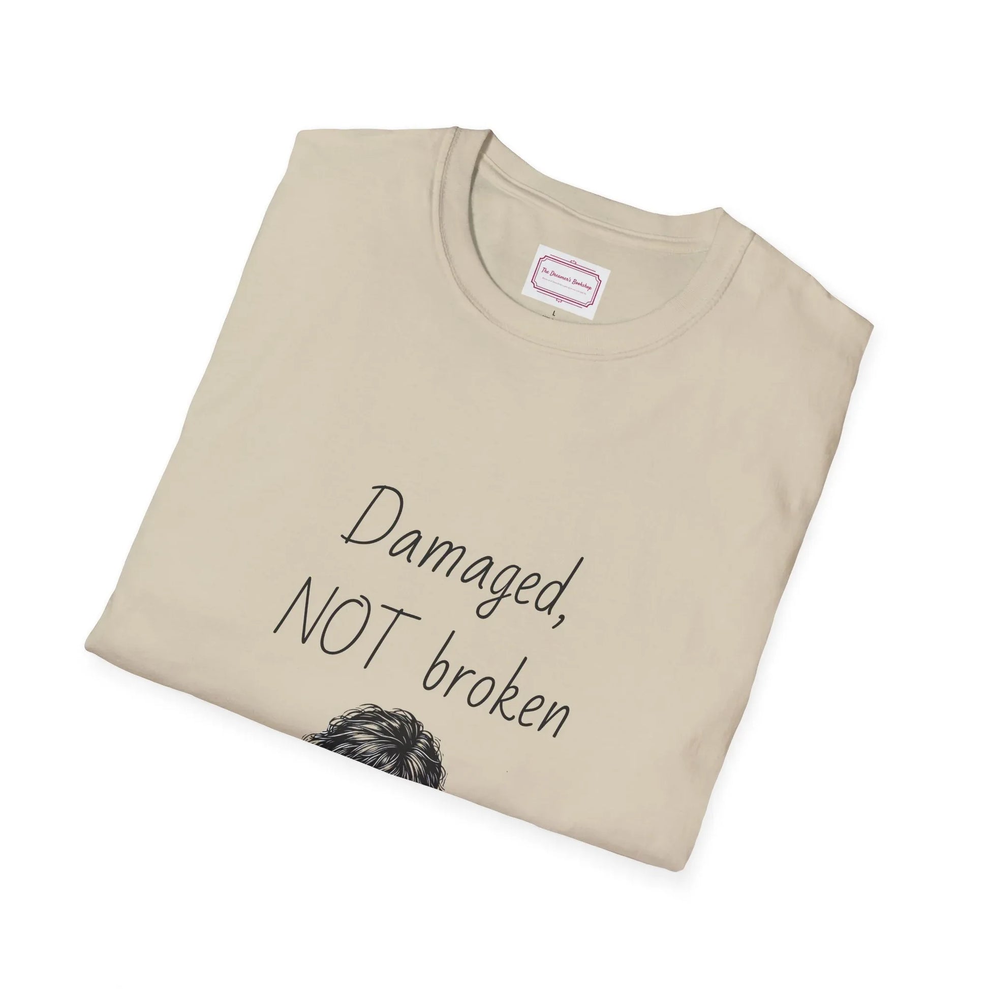 Inspirational Unisex Softstyle T-Shirt - "Damaged, NOT broken" - The Dreamer's Bookshop.