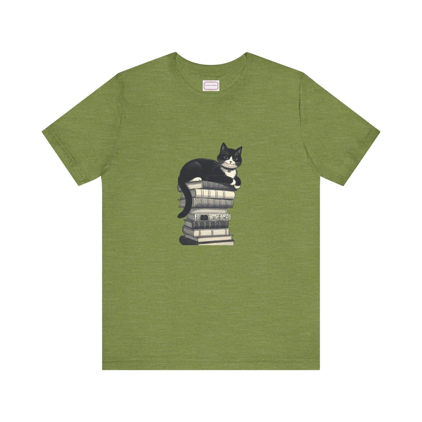 Unisex T-shirt - Vintage Cat Book Stack Booknerds - The Dreamer's Bookshop.
