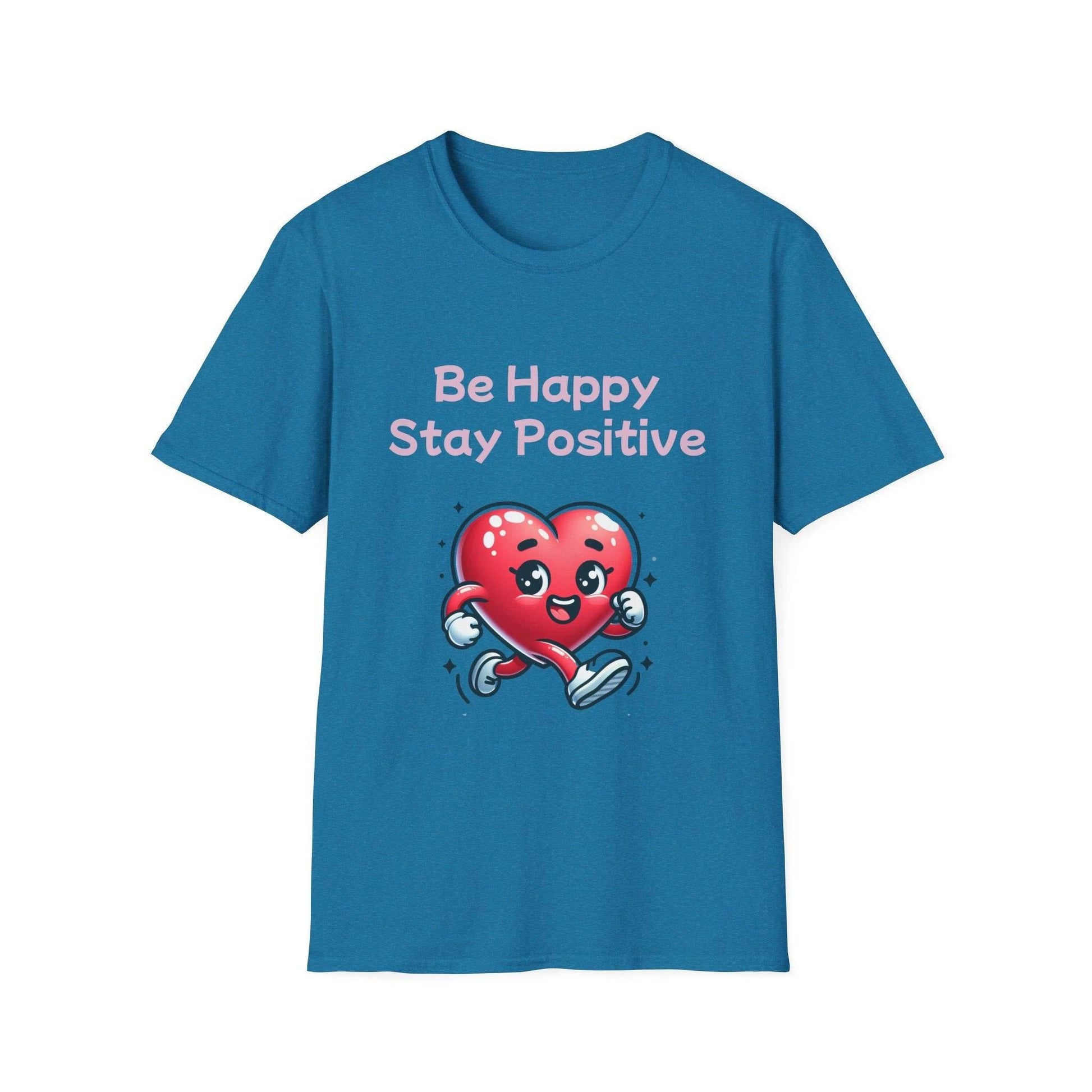 Be Happy Stay Positive Unisex Softstyle T-Shirt - Cheerful Heart Design - The Dreamer's Bookshop.