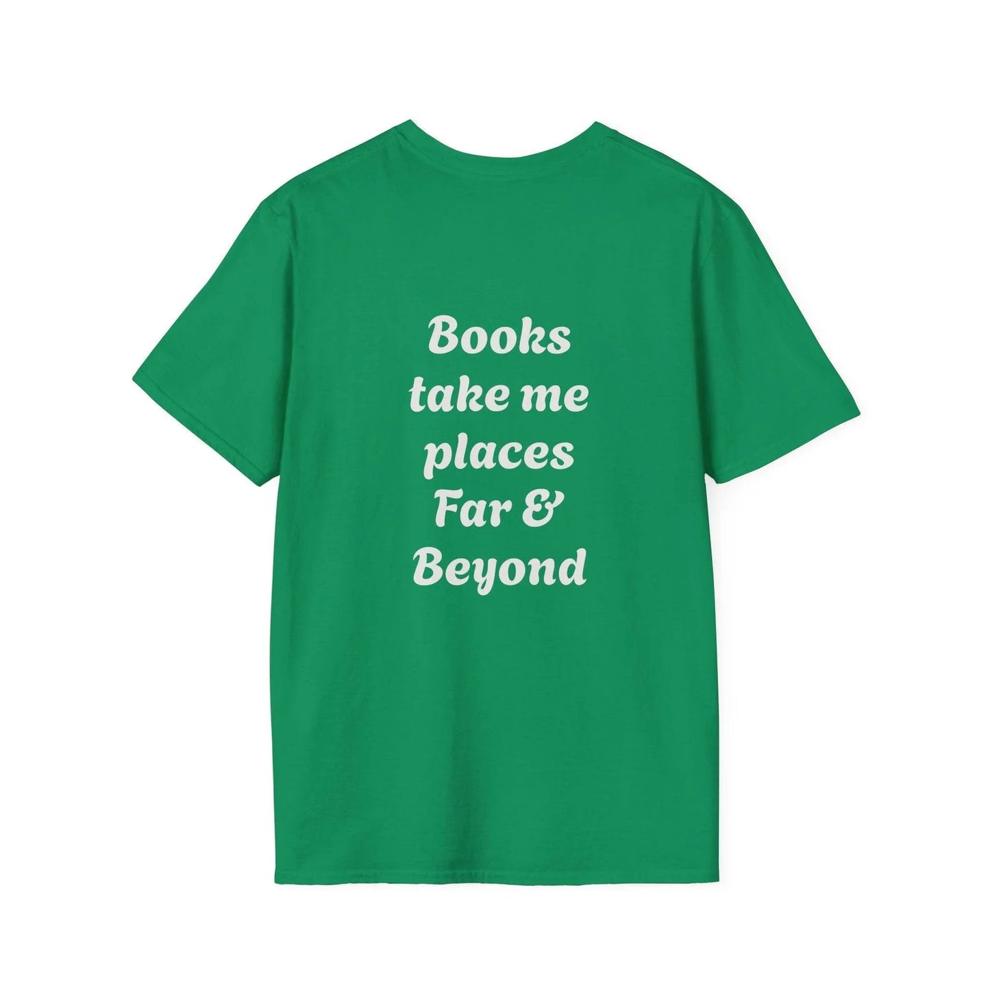 Unisex Softstyle T-Shirt - 'I'm a Traveller of Worlds' & 'Books Take Me Places Far & Beyond' - The Dreamer's Bookshop.