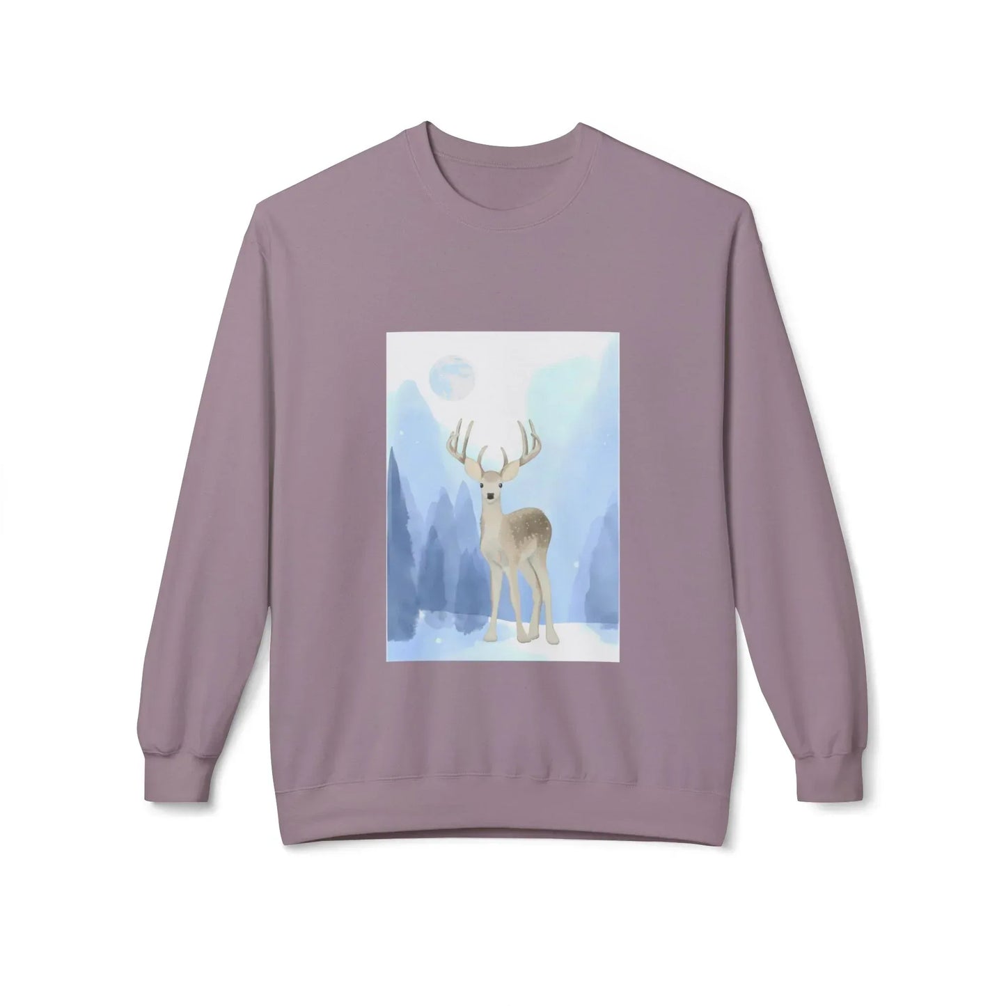 Winter Deer Fleece Crewneck Sweatshirt - Unisex Midweight - The Dreamer's Bookshop.