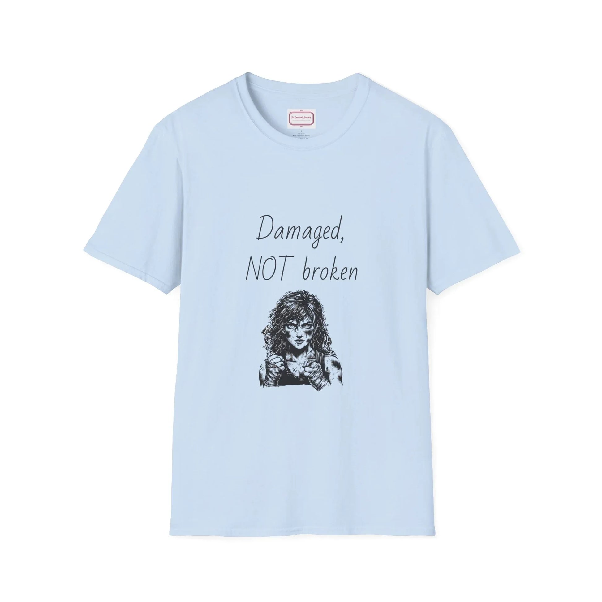 Inspirational Unisex Softstyle T-Shirt - "Damaged, NOT broken" - The Dreamer's Bookshop.