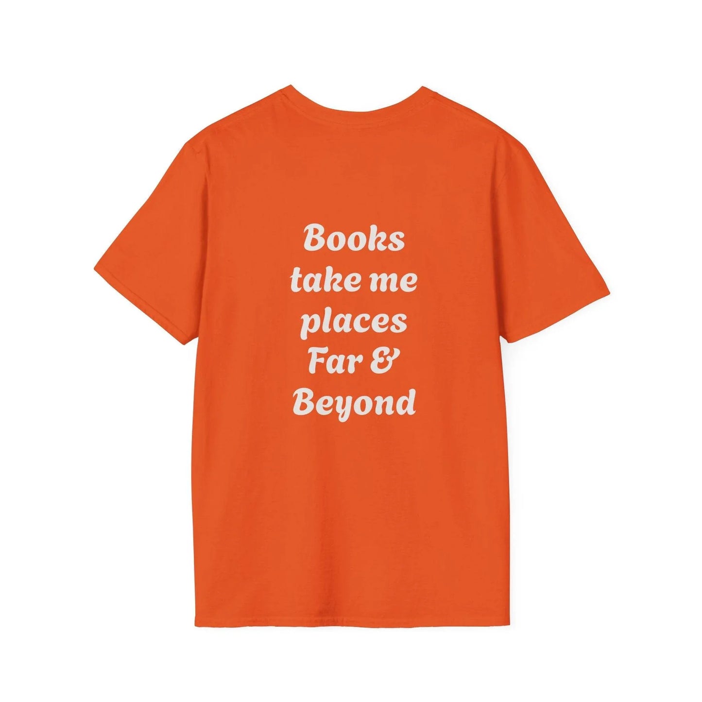 Unisex Softstyle T-Shirt - 'I'm a Traveller of Worlds' & 'Books Take Me Places Far & Beyond' - The Dreamer's Bookshop.