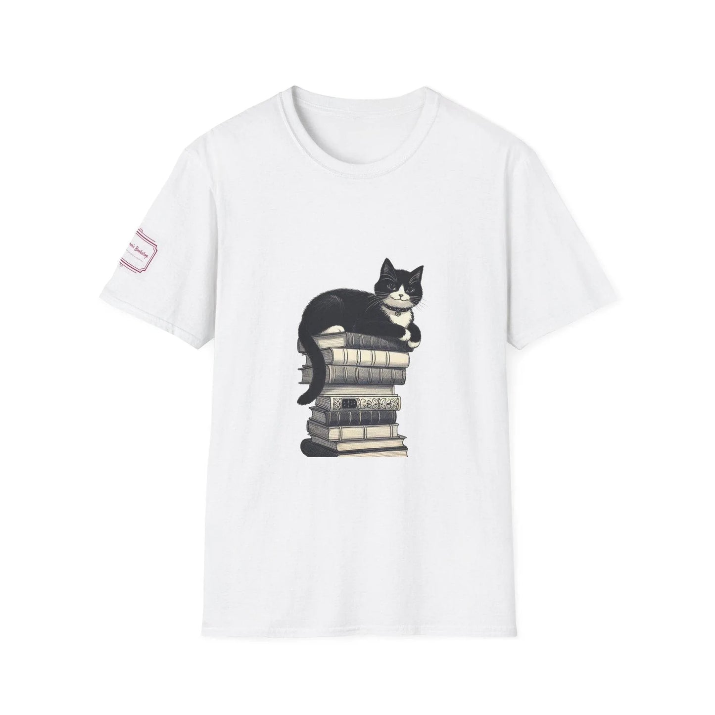 Unisex T-Shirt - Vintage Cat Book Stack for Book Lovers - The Dreamer's Bookshop.