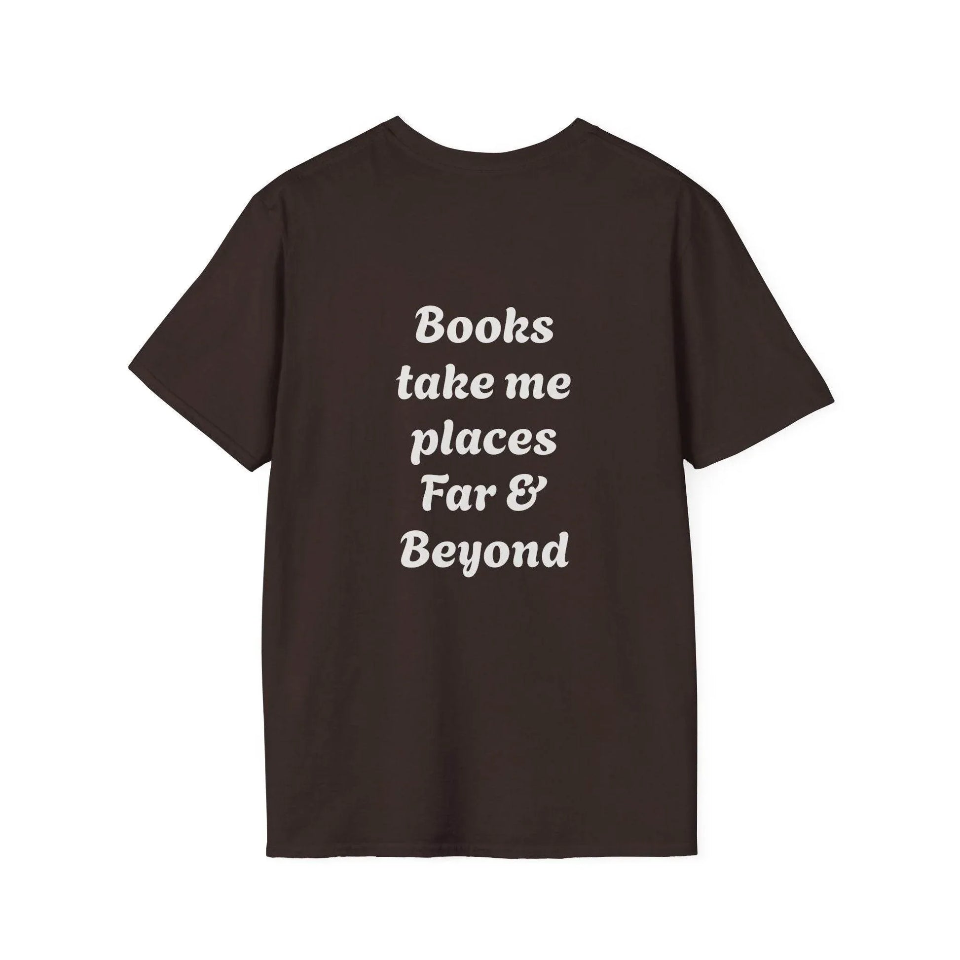 Unisex Softstyle T-Shirt - 'I'm a Traveller of Worlds' & 'Books Take Me Places Far & Beyond' - The Dreamer's Bookshop.