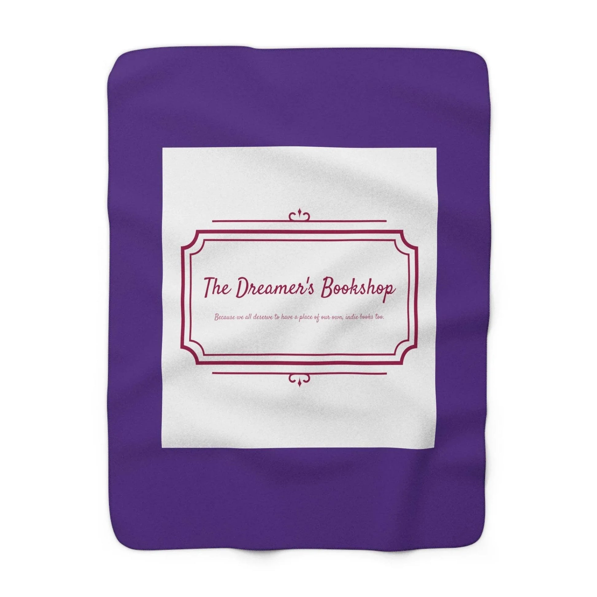 Purple Cozy Sherpa Fleece Blanket - 'The Dreamer's Bookshop' Design - The Dreamer's Bookshop.