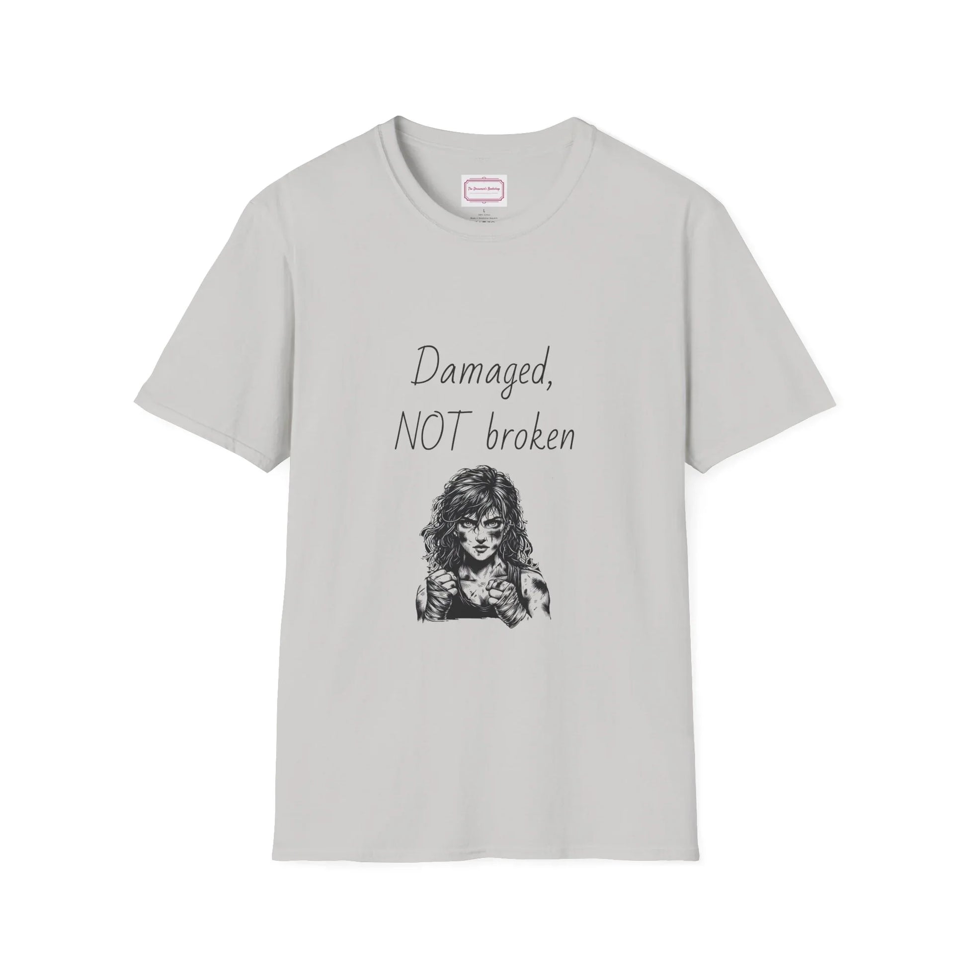 Inspirational Unisex Softstyle T-Shirt - "Damaged, NOT broken" - The Dreamer's Bookshop.