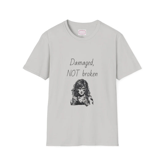 Inspirational Unisex Softstyle T-Shirt - "Damaged, NOT broken" - The Dreamer's Bookshop.