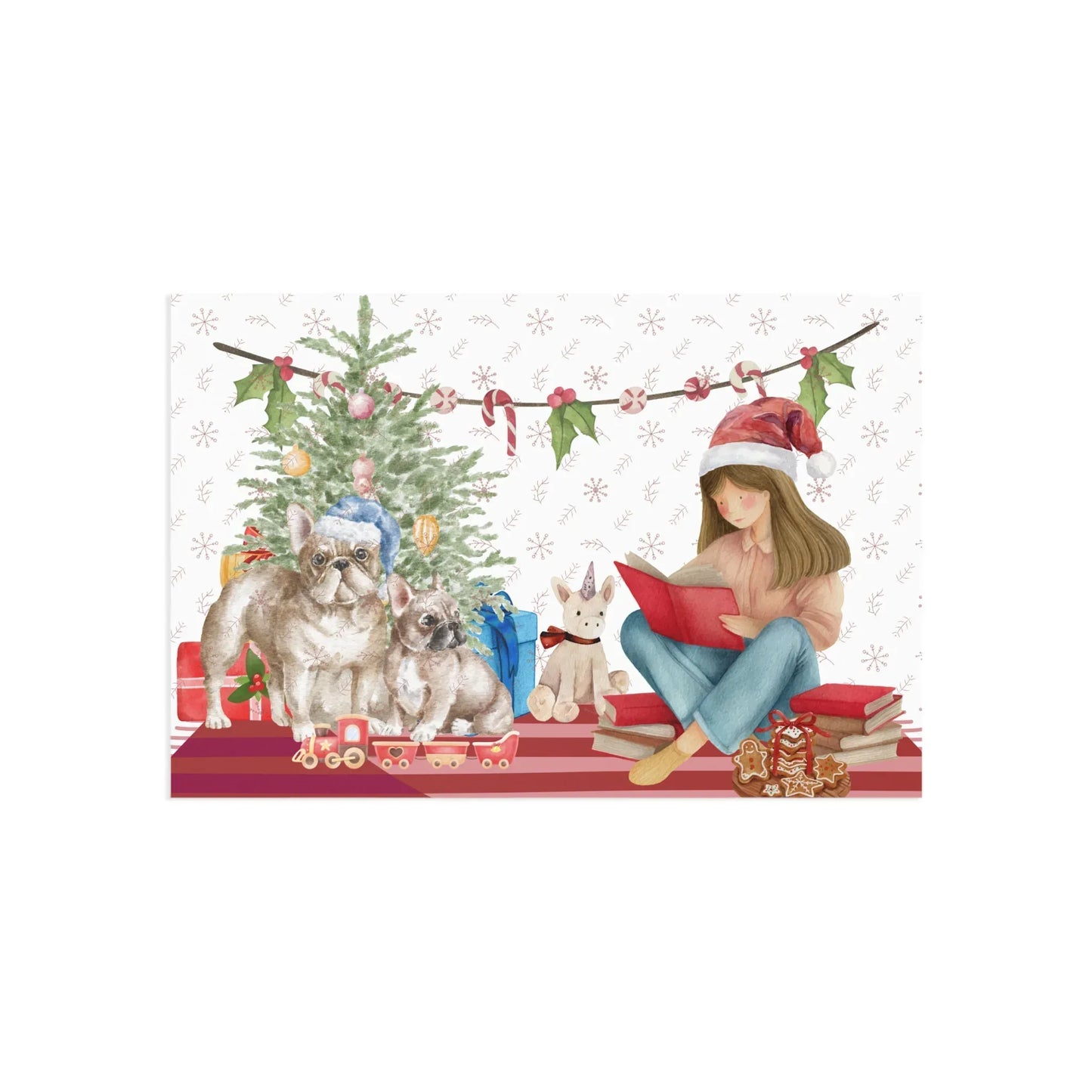 The Dreamer's Bookshop "Festive Pugs" Christmas Card - The Dreamer's Bookshop.