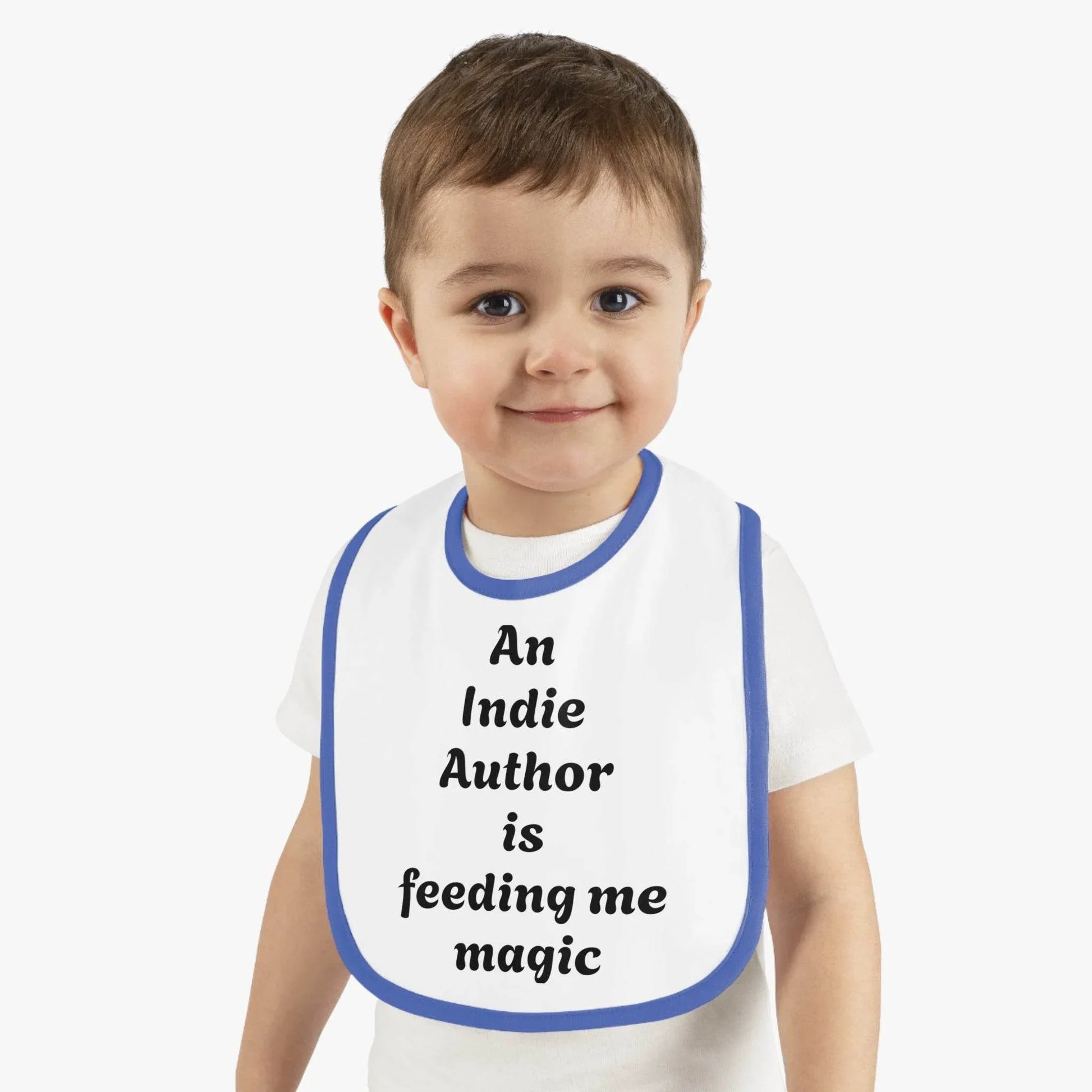 US - Indie Author Baby Bib - Feeding Me Magic Contrast Trim Jersey Bib - The Dreamer's Bookshop.