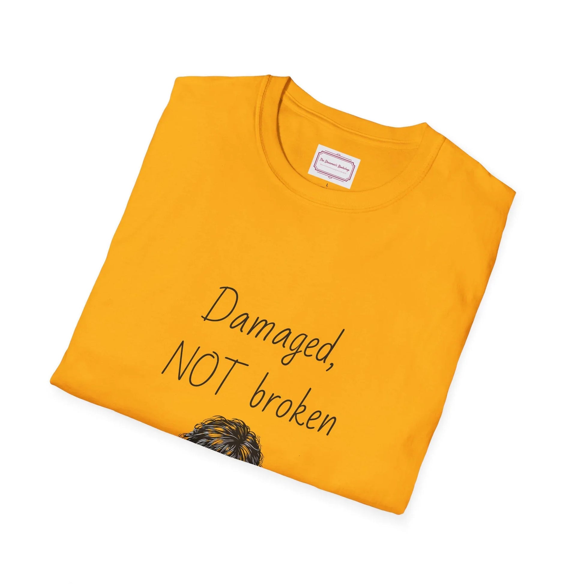Inspirational Unisex Softstyle T-Shirt - "Damaged, NOT broken" - The Dreamer's Bookshop.