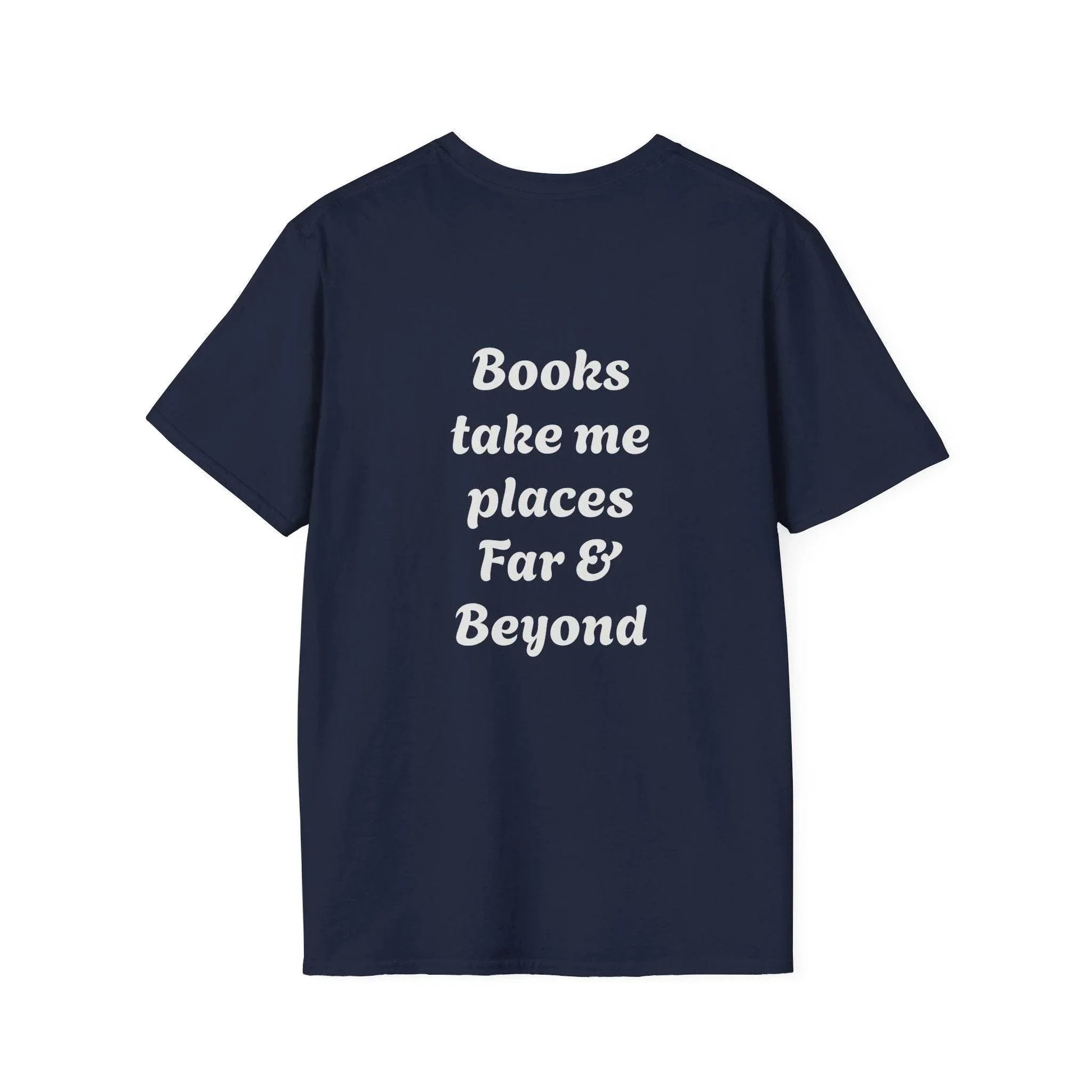 Unisex Softstyle T-Shirt - 'I'm a Traveller of Worlds' & 'Books Take Me Places Far & Beyond' - The Dreamer's Bookshop.