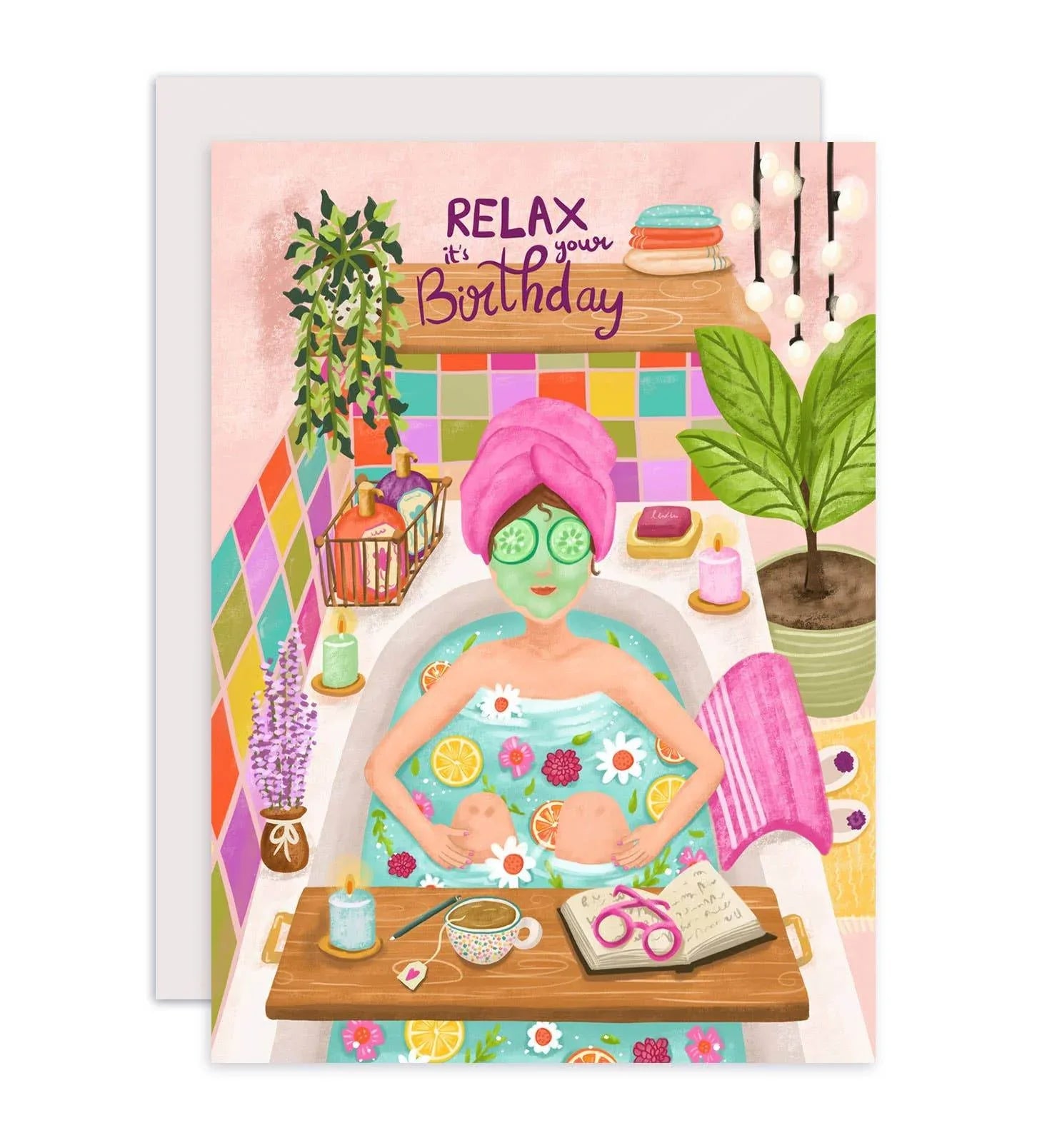 Aniet Illustration - Kaart verjaardag vrouw in bad relax it's your birthday - The Dreamer's Bookshop.