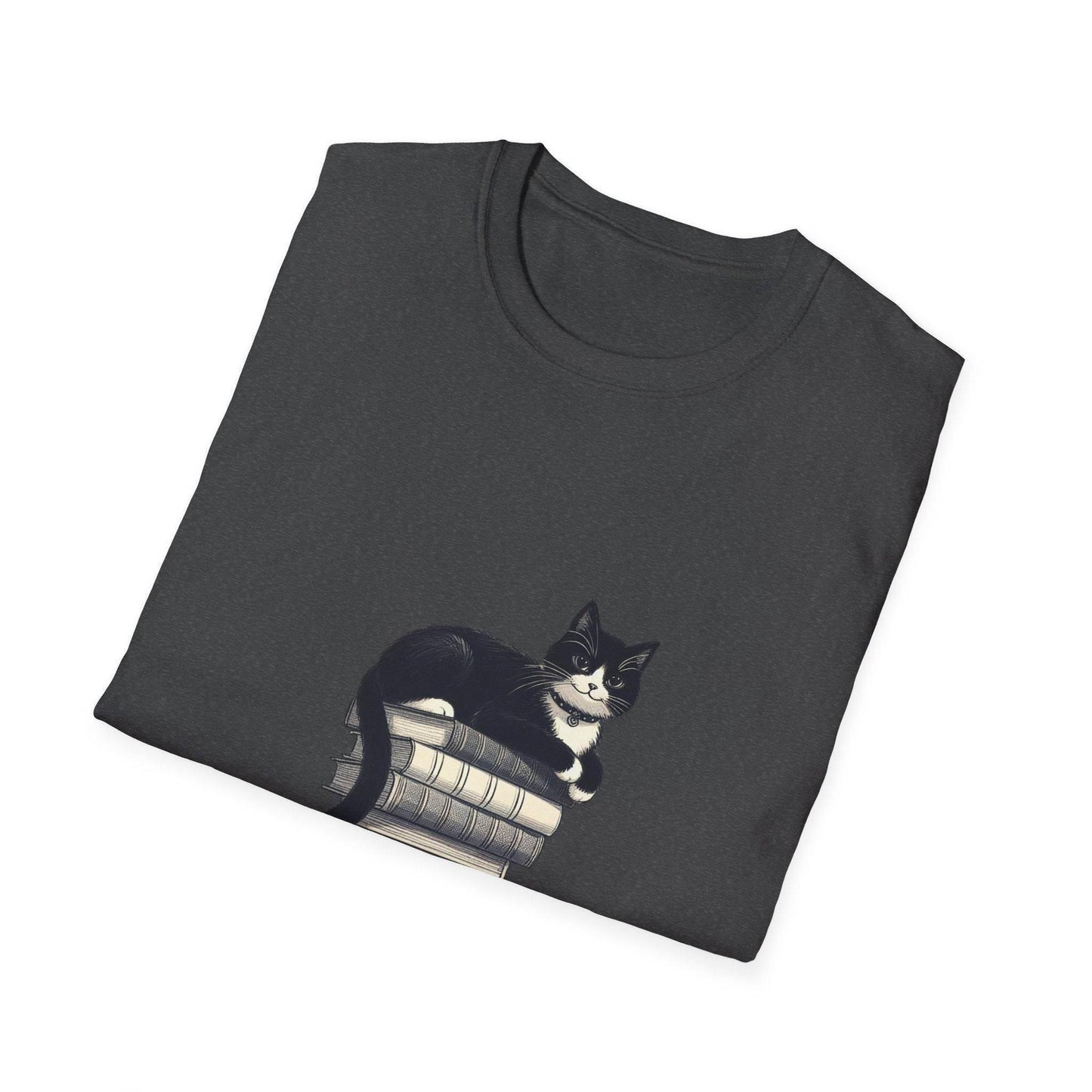 Unisex Softstyle T-Shirt - Vintage Cat Book Stack Bookaddict - The Dreamer's Bookshop.