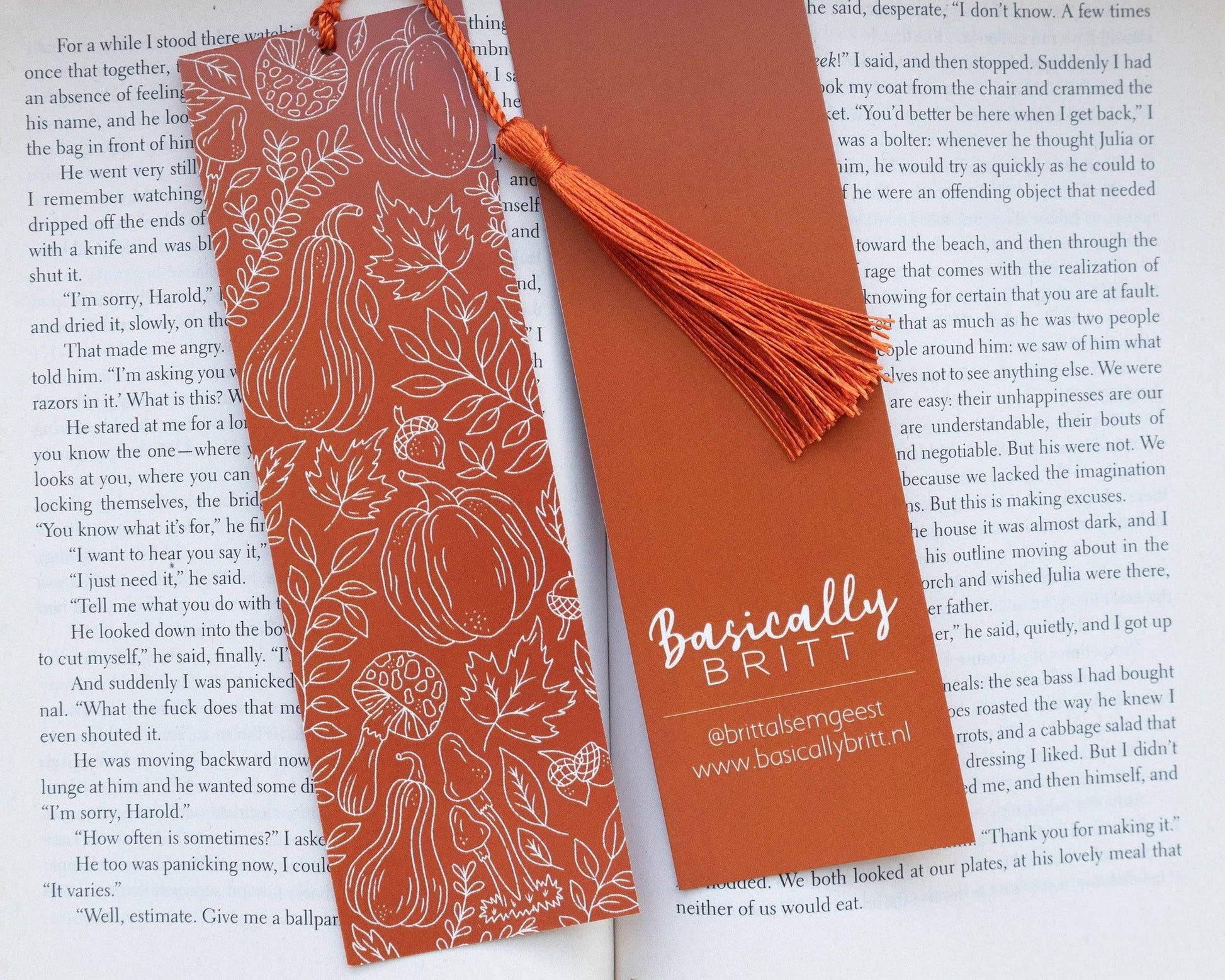 Basically Britt - Orange Autumn Bookmark with Cozy Fall Vibes - The Dreamer's Bookshop.