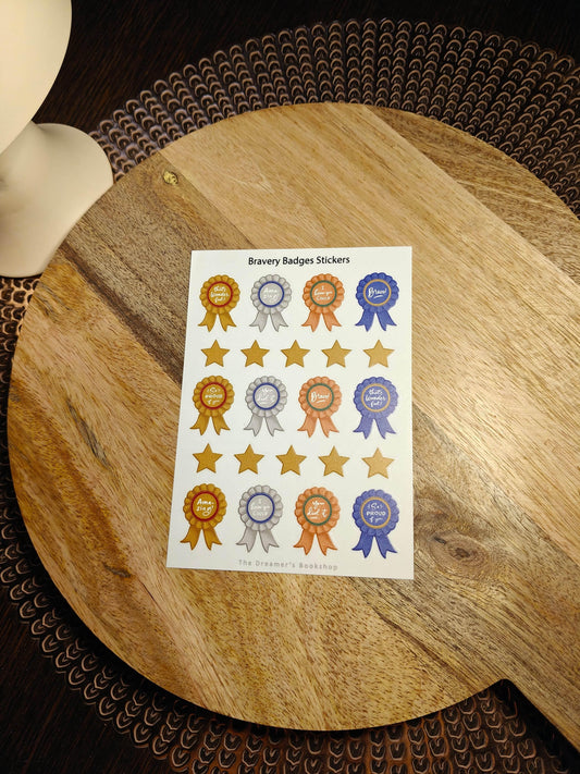 The Dreamer's Bookshop Bravery Badges - Sticker Sheet A6 - The Dreamer's Bookshop.