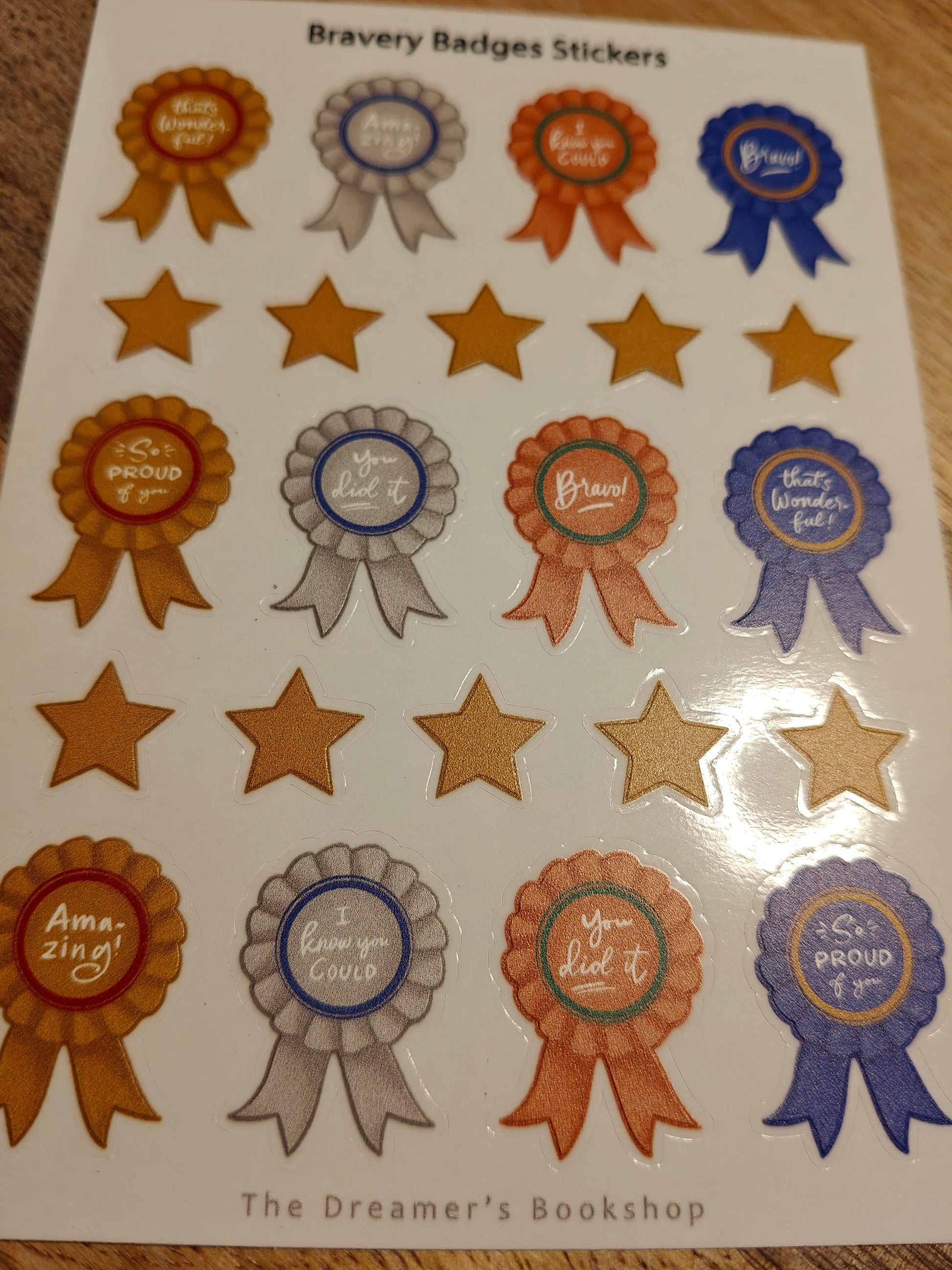The Dreamer's Bookshop Bravery Badges - Sticker Sheet A6 - The Dreamer's Bookshop.