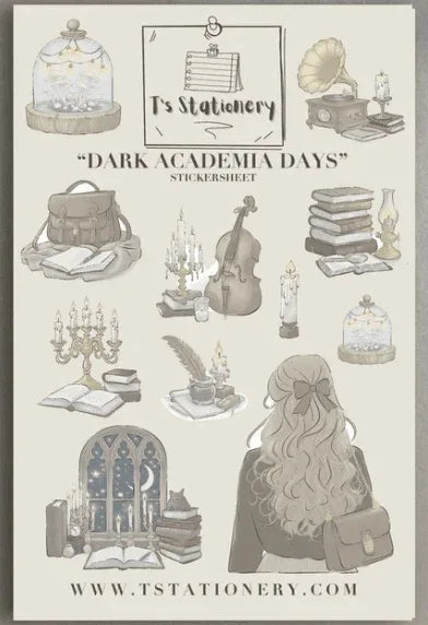 T's Stationery - Dark Academia Days - Sticker Sheet - The Dreamer's Bookshop.