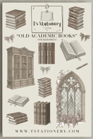 T's Stationery - Old Academic Books - Sticker Sheet - The Dreamer's Bookshop.