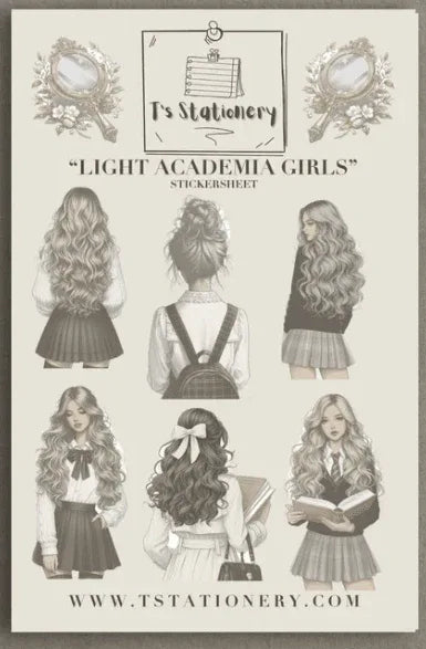 T's Stationery - Light Academia Girls - Sticker Sheet - The Dreamer's Bookshop.