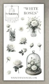 T's Stationery - White Roses - Sticker Sheet - The Dreamer's Bookshop.