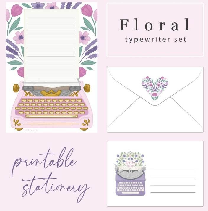 Willwa - Floral Typewriter Set - The Dreamer's Bookshop.