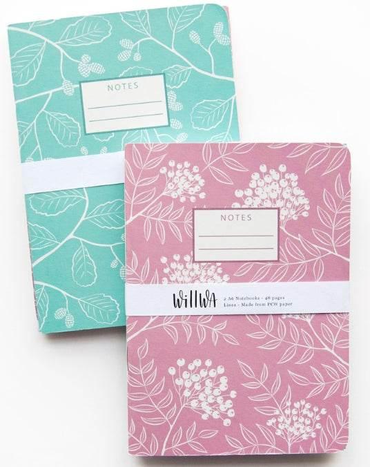 Willwa - Set of two A6 Notebook Pink & Blue - The Dreamer's Bookshop.