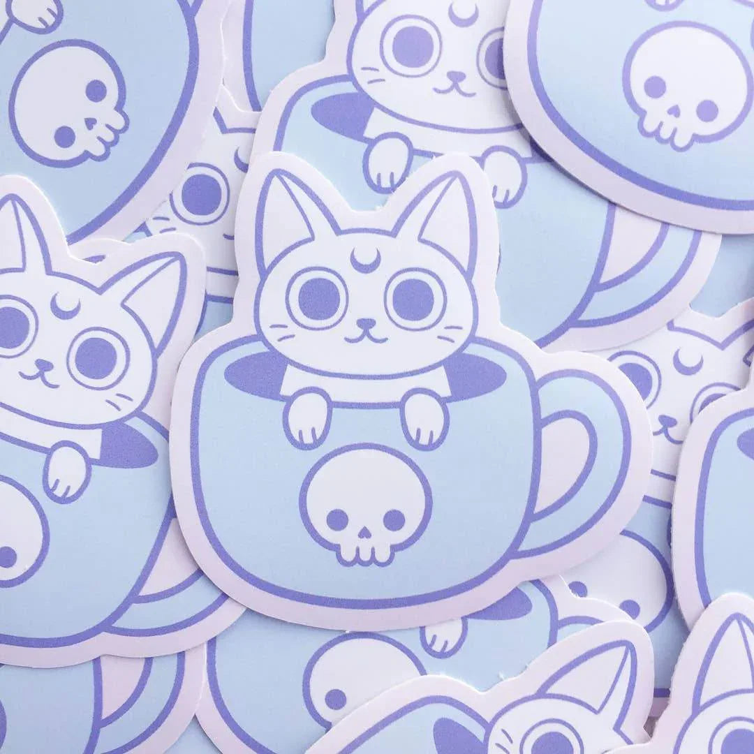 Nikury - White Meowgic | Theemok Cat Vinyl Sticker - The Dreamer's Bookshop.