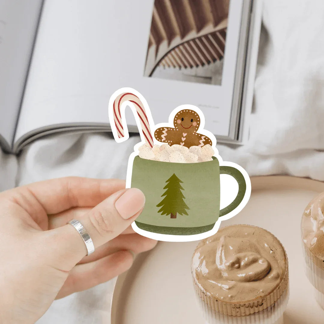 Tilda&Theo - Vinylsticker met warme chocolademelk voor Kerstmis - kerstmok - The Dreamer's Bookshop.