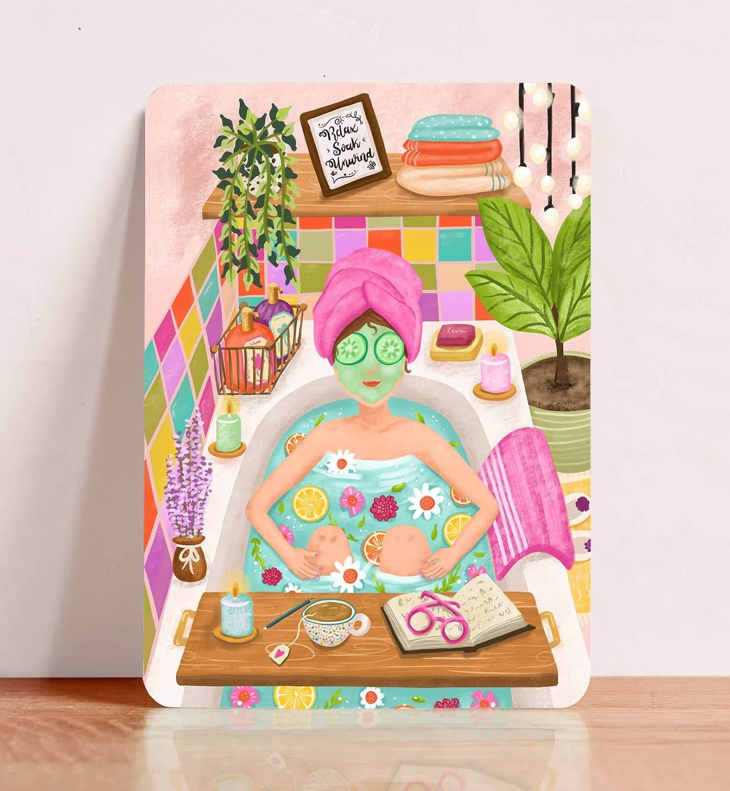 Aniet Illustration - Kaart vrouw in bad relax soak unwind illustratie zomaar - The Dreamer's Bookshop.
