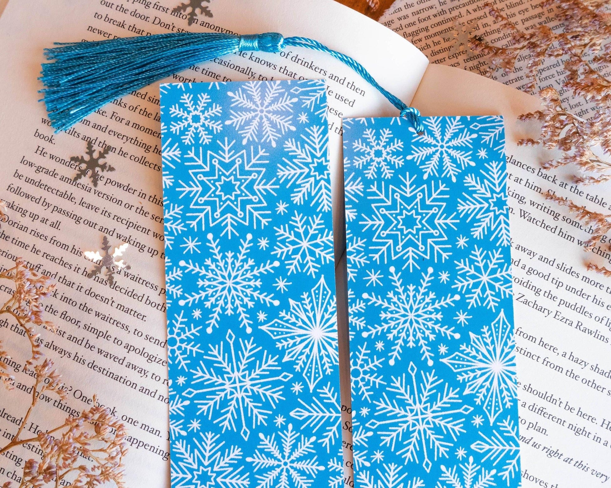 Basically Britt - Blue Winter Bookmark with Snowflakes - The Dreamer's Bookshop.