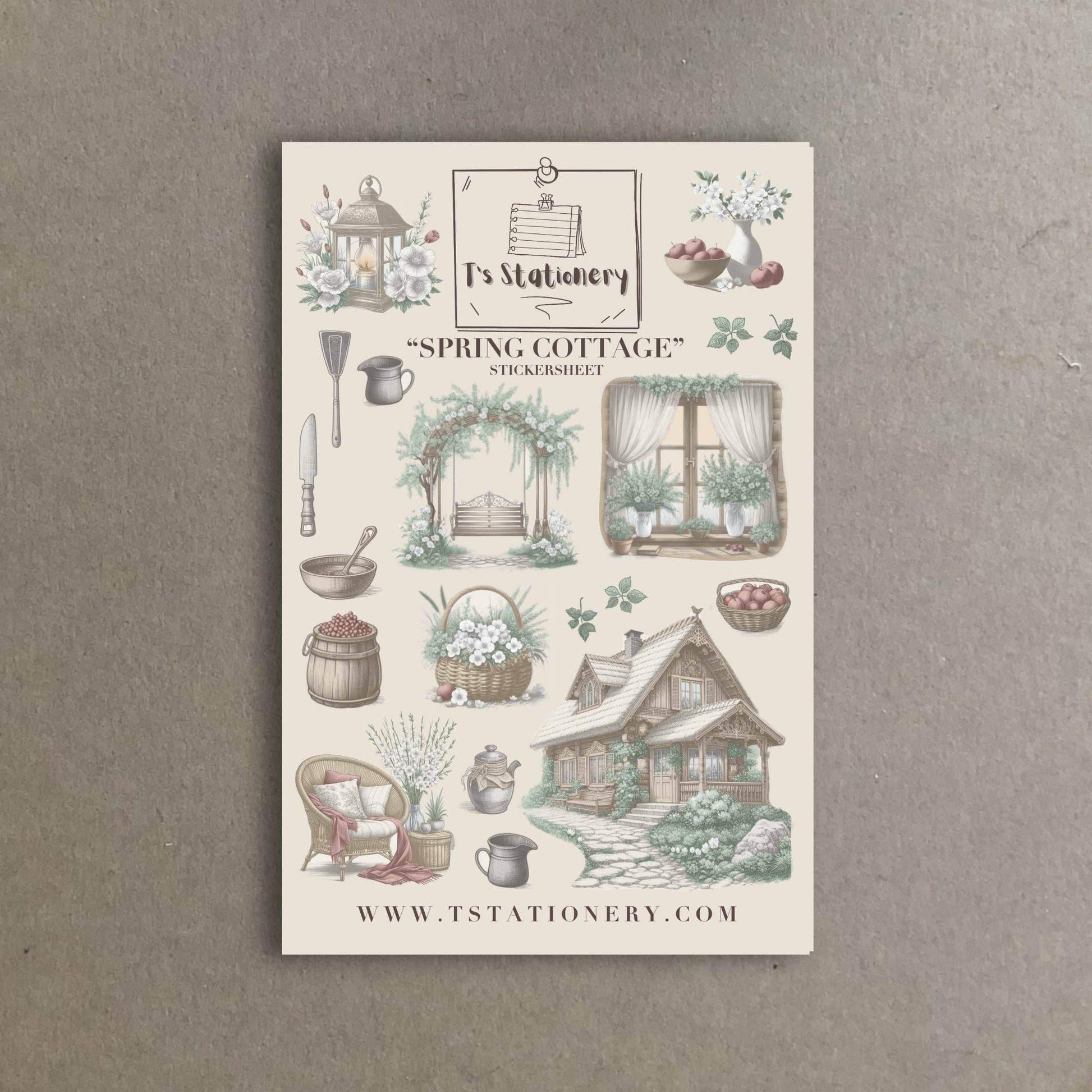T's Stationery - Stickervel „Spring Cottage” - The Dreamer's Bookshop.