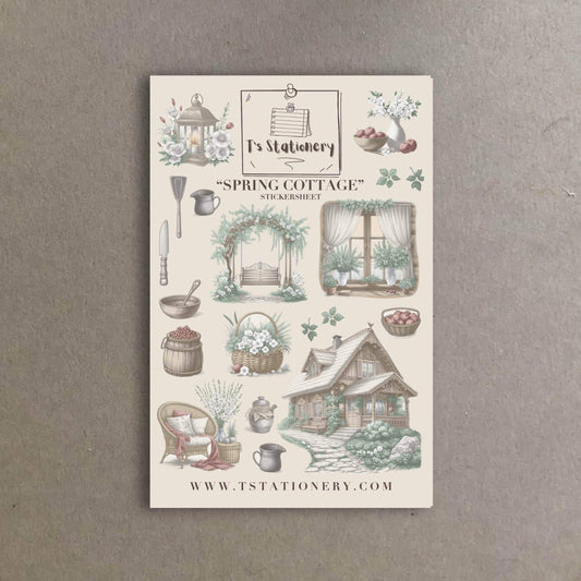 T's Stationery - Stickervel „Spring Cottage” - The Dreamer's Bookshop.