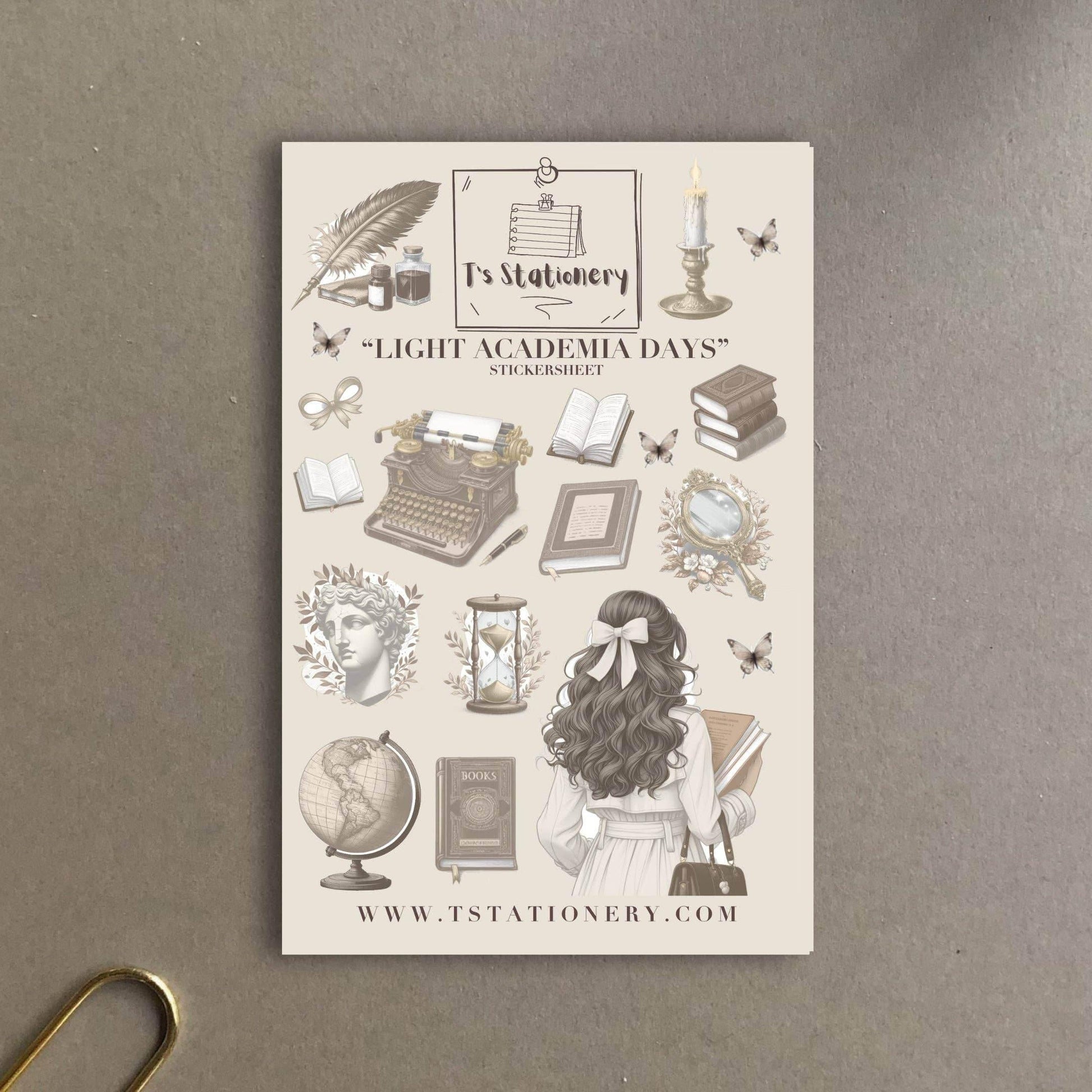 T's Stationery - Stickervel „Light Academia Days” - The Dreamer's Bookshop.