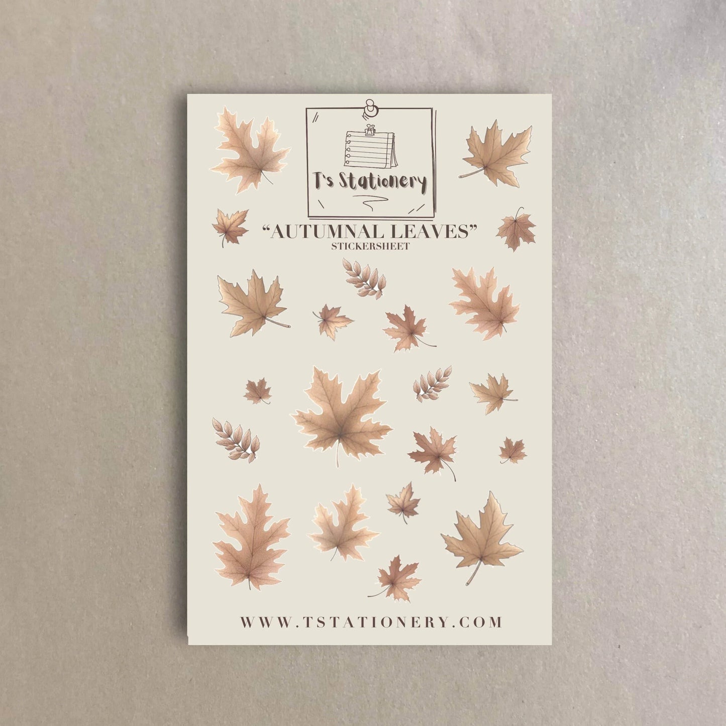 T's Stationery - Stickervel „Autumnal Leaves” in goudfolie (kastanjebruin) - The Dreamer's Bookshop.