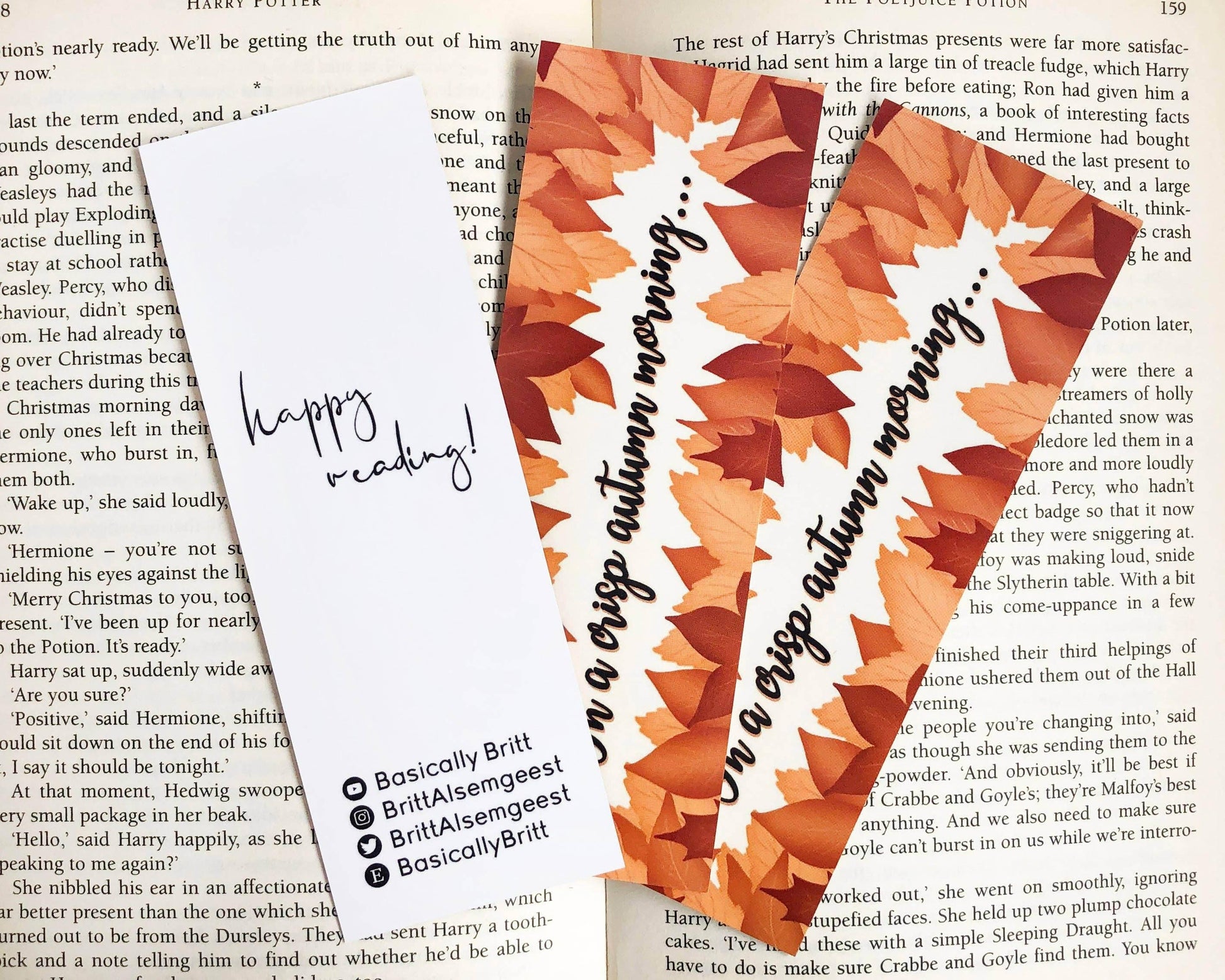 Basically Britt - Orange Autumn Leaves Bookmark with Cozy Fall Vibes - The Dreamer's Bookshop.