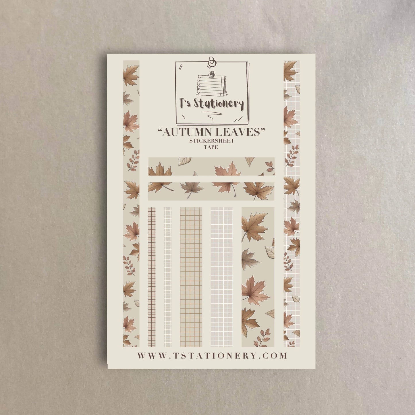 T's Stationery - Stickertape met goudfolie „Autumnal Leaves” (kastanjebruin) - The Dreamer's Bookshop.