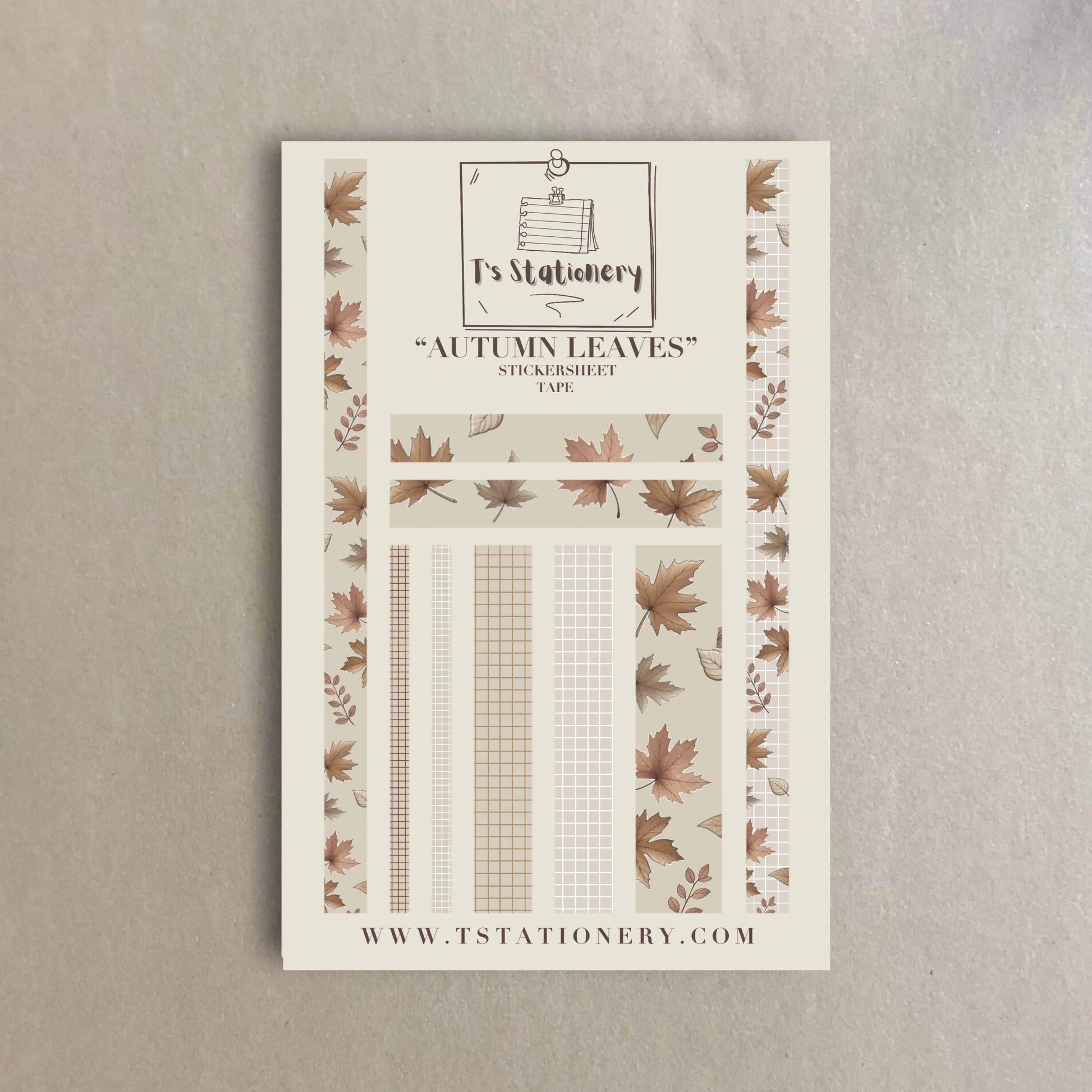 T's Stationery - Stickertape met goudfolie „Autumnal Leaves” (kastanjebruin) - The Dreamer's Bookshop.